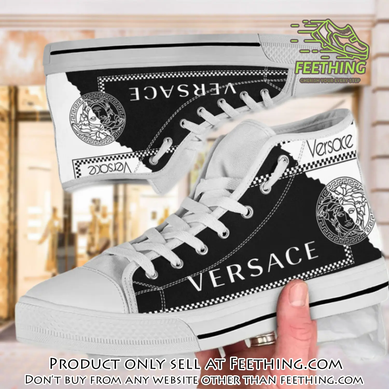 Versace new medusa gold white high top canvas shoes luxury brand gifts for men women ft3842577